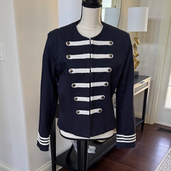 Navy Military Style Jacket with White Accents Large - Picture 1 of 8